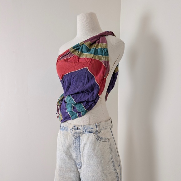 Indonesia Sarong Scarf Jewel Toned Rectangular Fringe Geometric - Picture 11 of 13